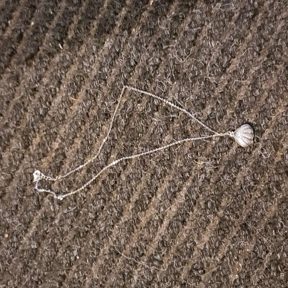 Silver Necklace, pearl and crystal shell charm